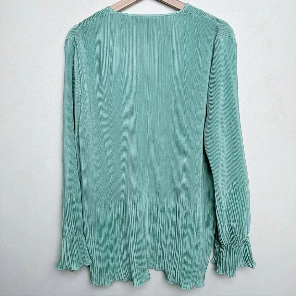Zara Womens Size Small Pleated Green Button Blouse - Picture 14 of 14